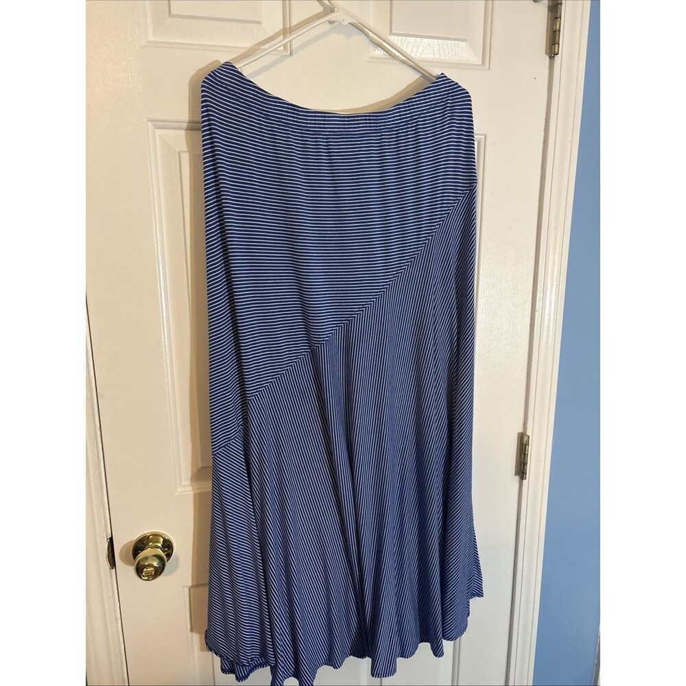 Chico's Royal Blue White Striped Maxi Skirt Stretch Rayon Women’s Size 2 Large